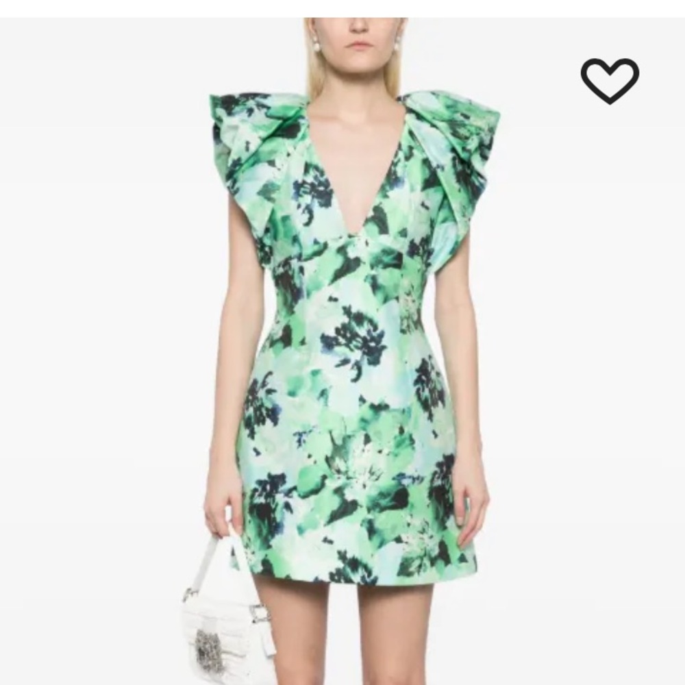 Acler Denare Spring Green Floral Ruffle Puff Sleeve Mini Dress Size 2 NWT